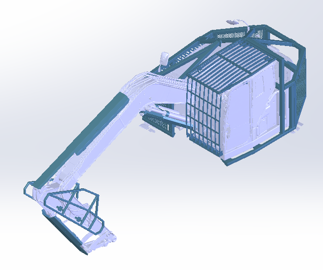 vue 3d bras de pelleteuse blindée démolition
